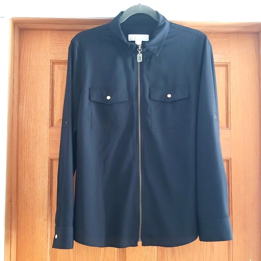 Michael Kors Toll-tab Sleeve Zip-Front Blouse